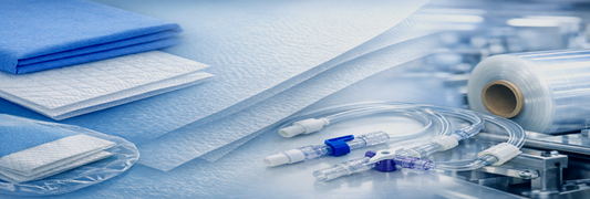 An assortment of disposable products including drapes, films, tubing and more.